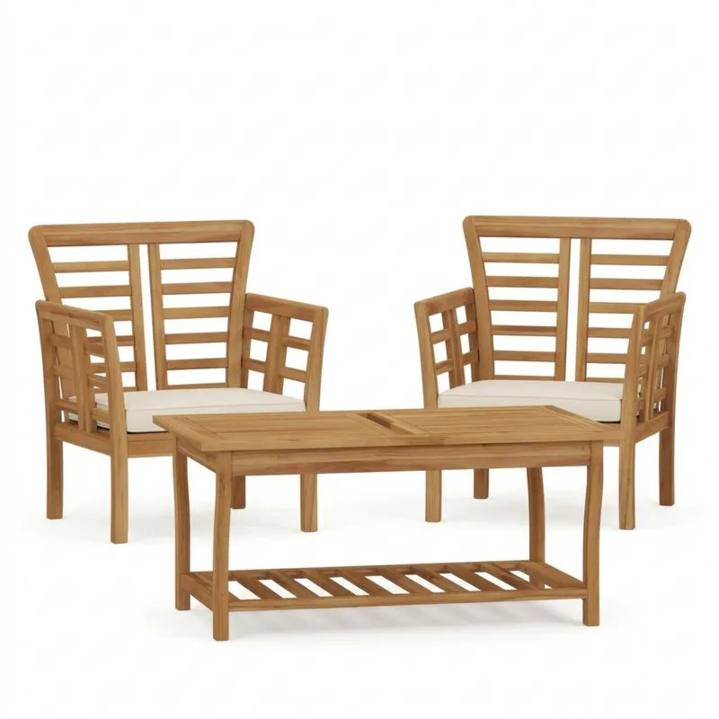 Juego de muebles de exterior de teca con cojines beige-Sylverando