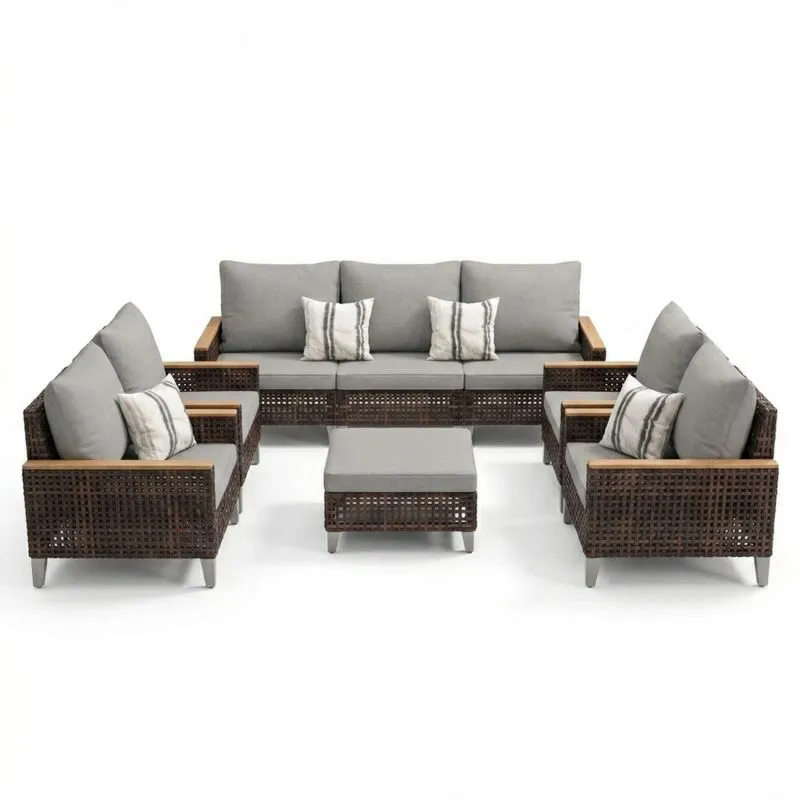 Juego de Muebles de Jardín Rattan Sintético Gris Acacia-Sylverando