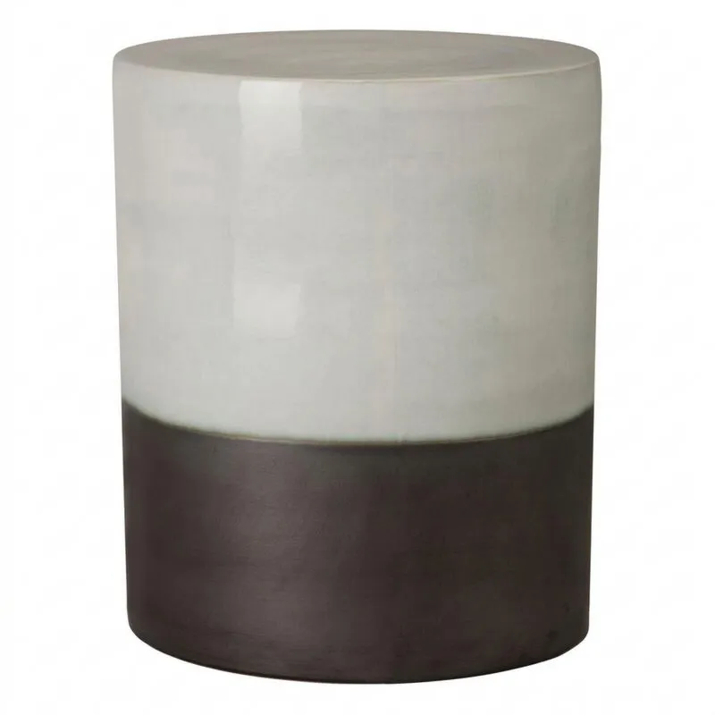 Taburete cilíndrico de cerámica Blanc/Negro 40x35 cm-Sylverando