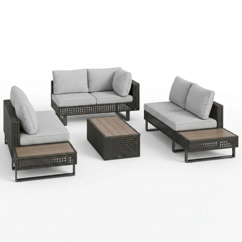 Conjunto de Muebles de Jardín de Ratán Sintético con Cojines Grises-Sylverando