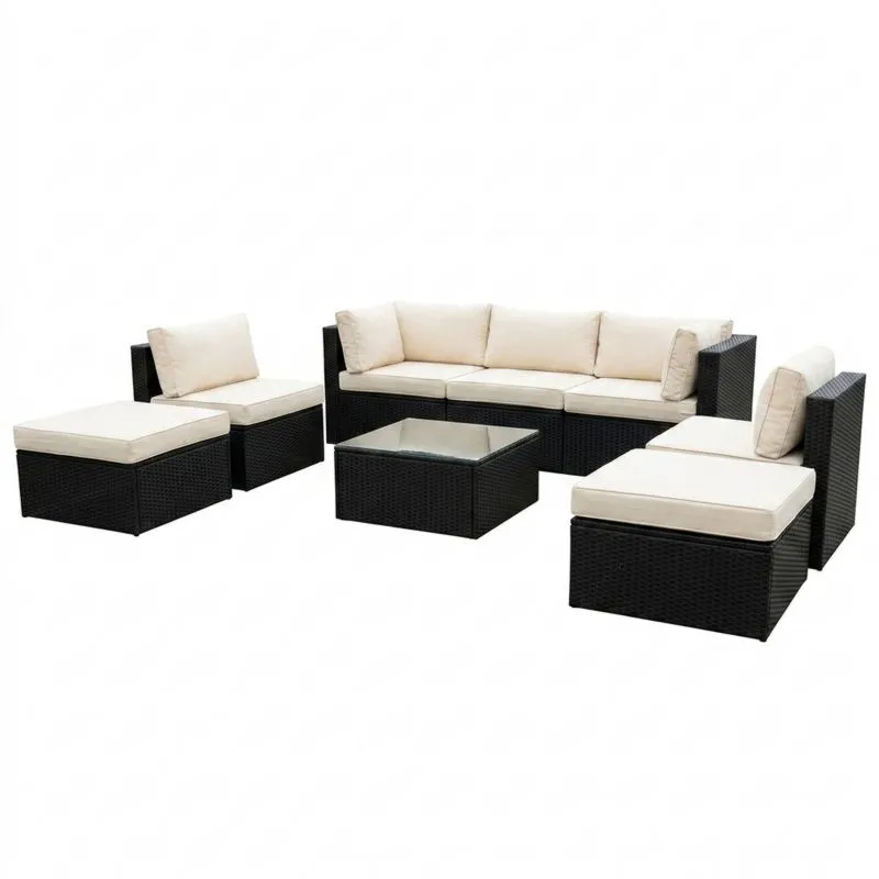 Conjunto de Sofás de Exterior de Ratán Sintético Negro con Cojines Beige-Sylverando