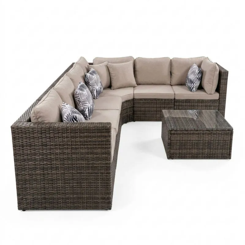 Conjunto de Sofá de Jardín en Forma de L Ratán Sintético Marrón/Beige-Sylverando