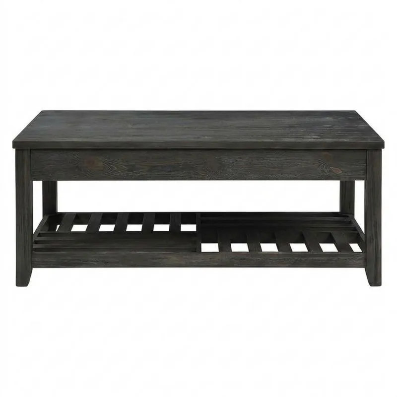 Mesa de Centro de Madera Maciza Gris con Estante-Sylverando