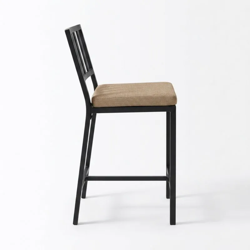 Taburete alto de acero con asiento de poliéster beige-Sylverando