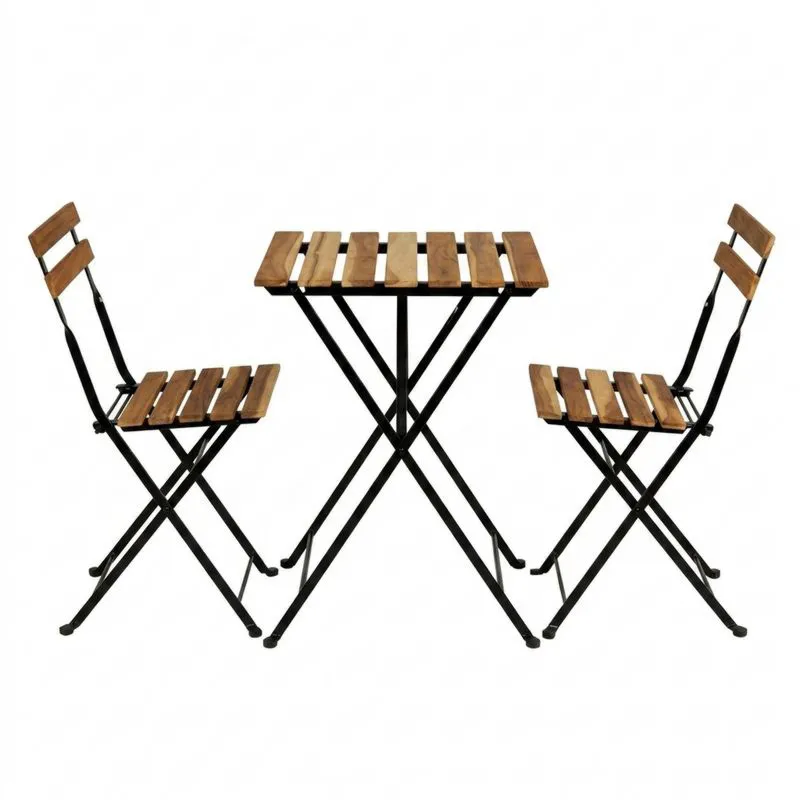 Juego de mesa y sillas plegables de madera de acacia y hierro para exteriores-Sylverando