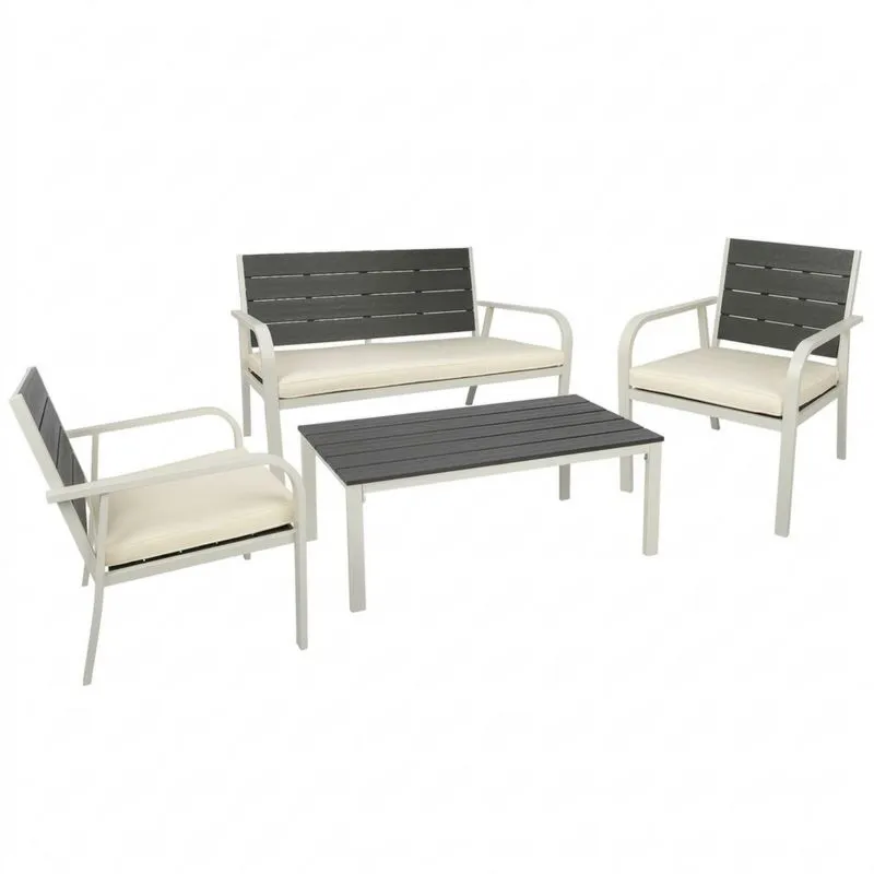 Conjunto de Jardín de Aluminio y Poliuretano Gris/Blanco 4 Piezas-Sylverando