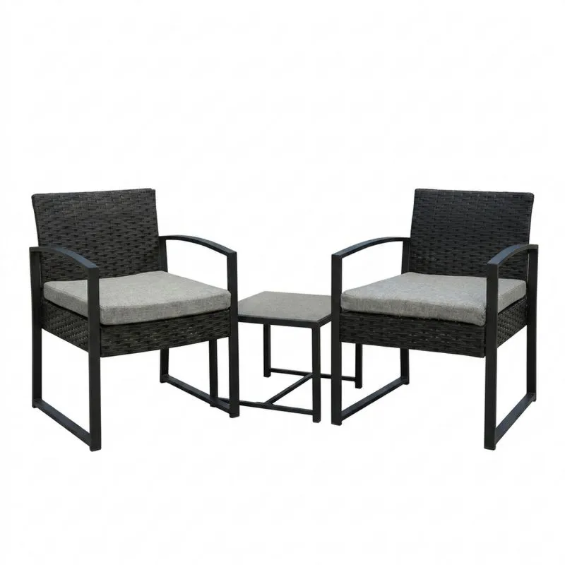 Conjunto de Muebles de Jardín 2 Sillas y Mesa de Acero y Ratán Sintético-Sylverando