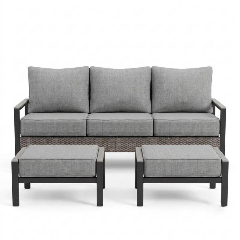 Conjunto de Sofá y Reposapiés de Aluminio y Ratán Gris-Sylverando