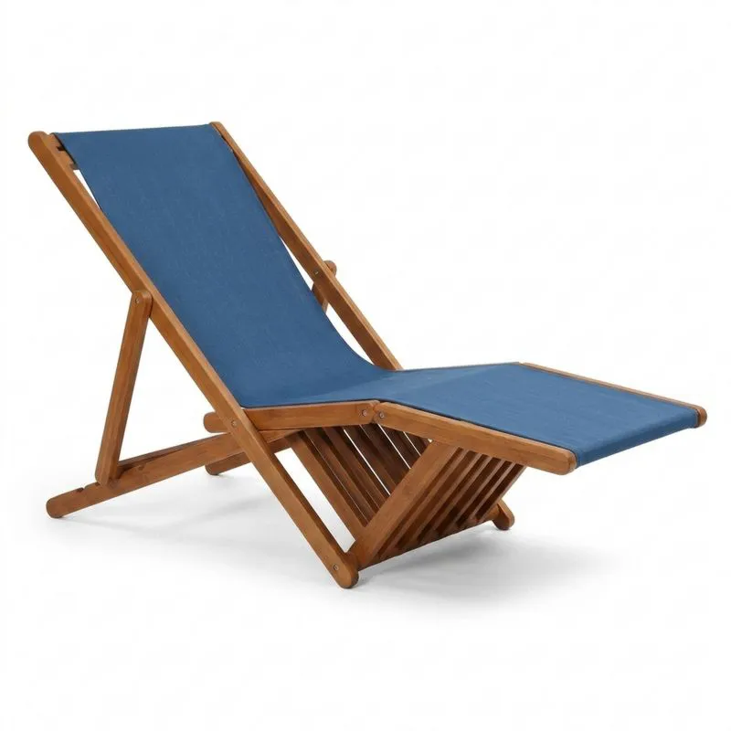 Silla de jardín plegable de madera de acacia y lona azul-Sylverando