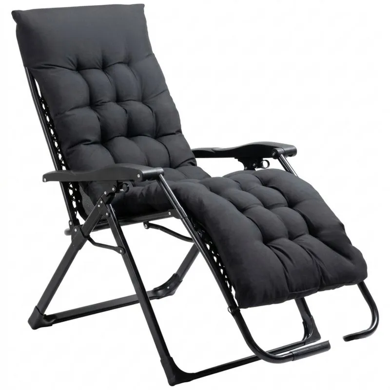 Silla Reclinable Plegable Negra Algodón y Acero-Sylverando
