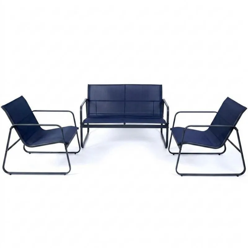 Juego de muebles de acero azul para exteriores-Sylverando