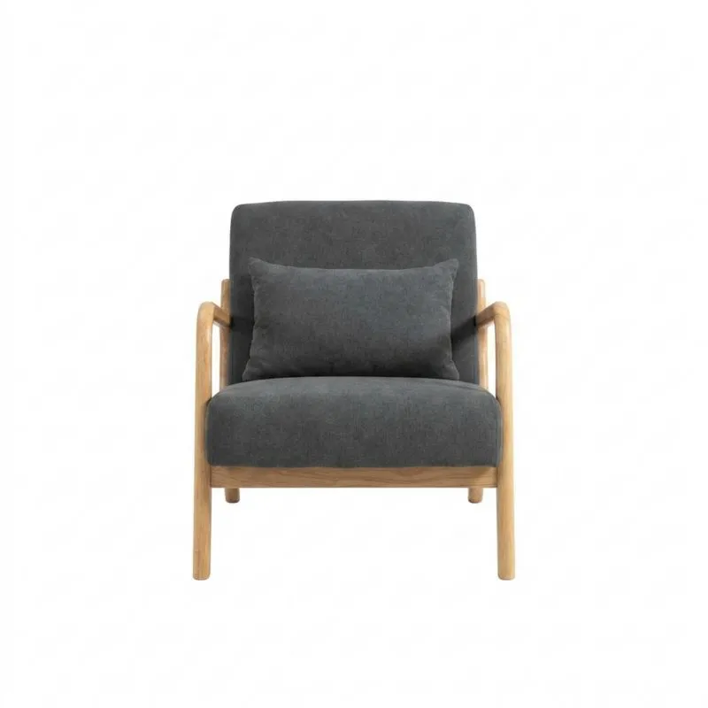 Sillón de Tela Gris con Estructura de Madera-Sylverando