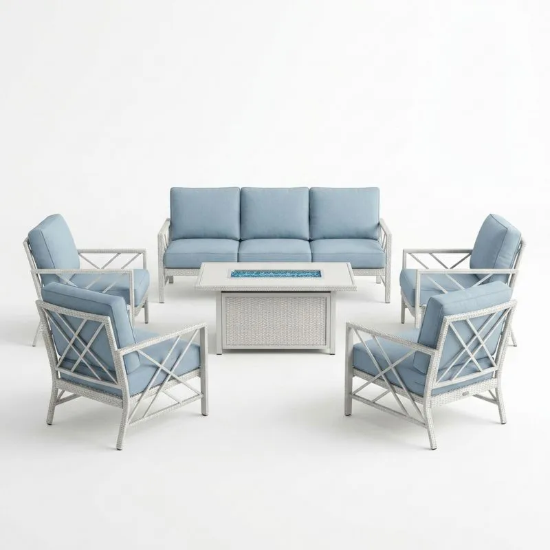 Conjunto de Jardín de Aluminio con Cojines Azules-Sylverando