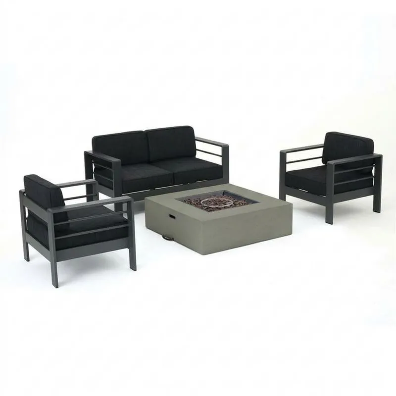 Juego de Muebles de Jardín de Aluminio con Cojines y Mesa de Centro de Hormigón-Sylverando