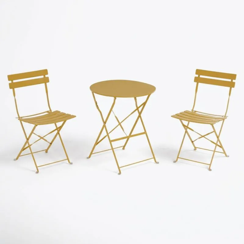 Juego de mesa y sillas plegables de acero con recubrimiento amarillo-Sylverando