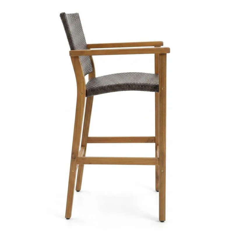 Silla Alta de Teca y Ratán Sintético Gris-Sylverando