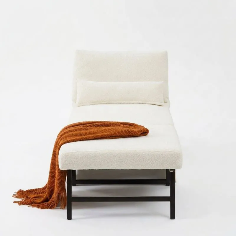 Sofá cama beige de imitación de borreguito y acero-Sylverando