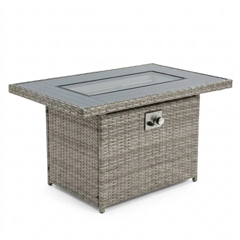 Mesa calefactora mimbre sintético gris vidrio templado 5 mm 120x80x60 cm-Sylverando