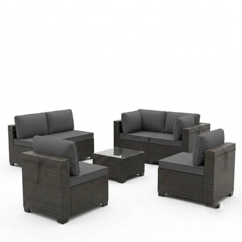 Conjunto de Muebles de Jardín de Ratán con Cojines Grises-Sylverando