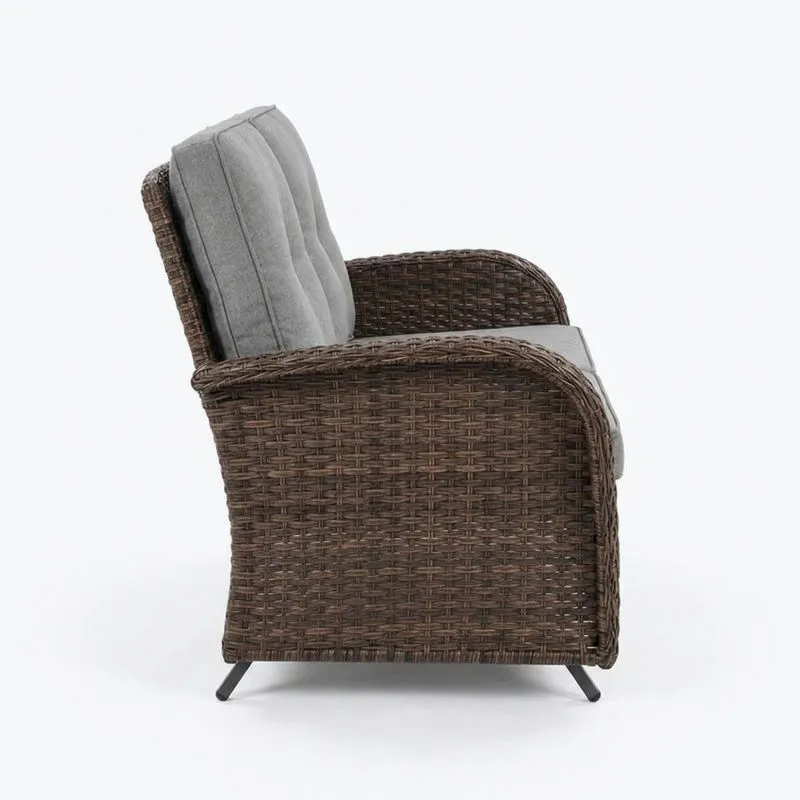 Sillón de Ratán Sintético Marrón con Cojines Grises-Sylverando
