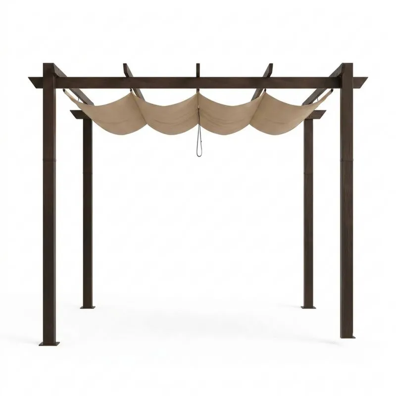 Pérgola de Aluminio con Techo de Tela Beige-Sylverando