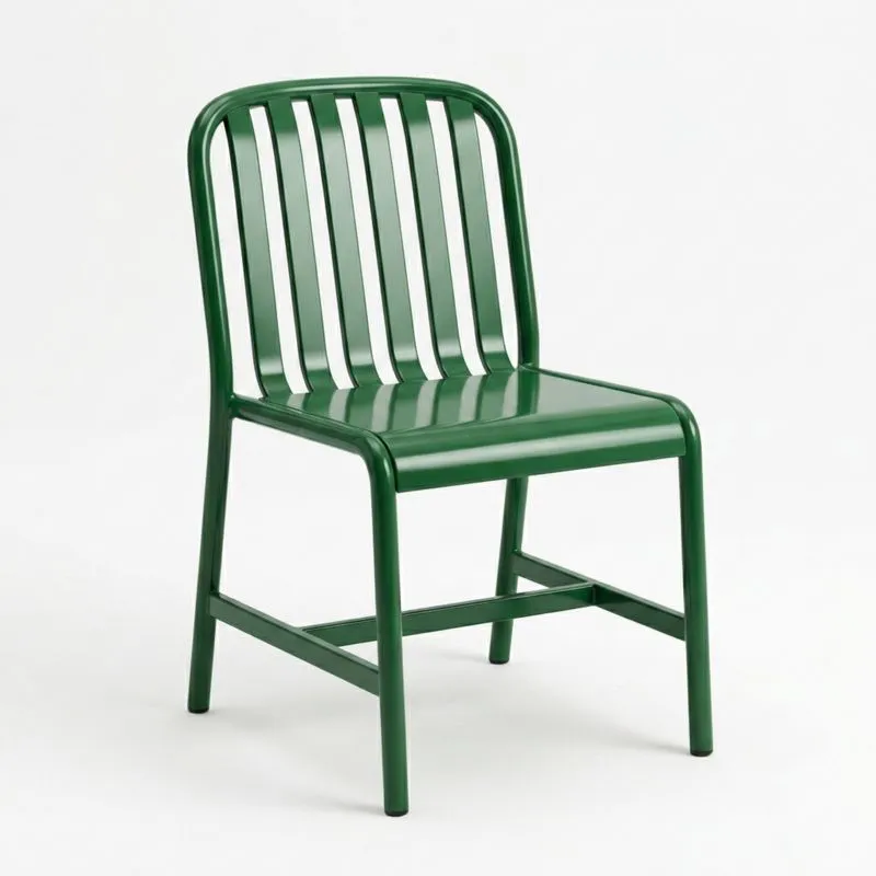 Silla de acero verde con respaldo de lamas-Sylverando