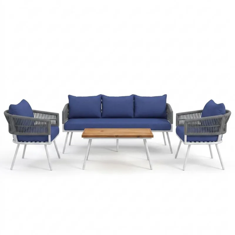 Conjunto de muebles de jardín de aluminio azul y poliéster-Sylverando