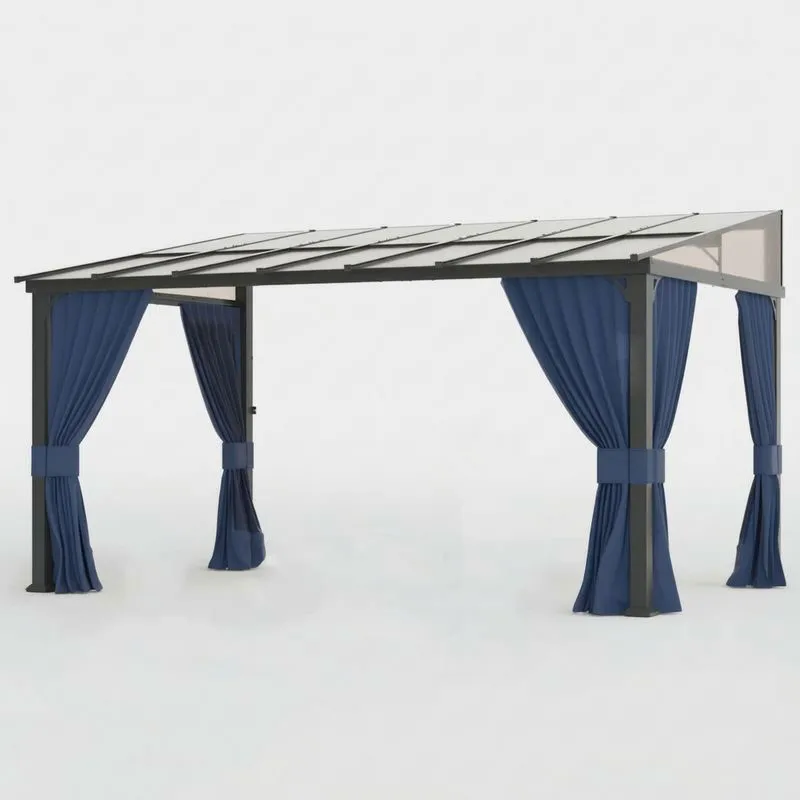 Pérgola de Aluminio con Cortinas de Poliéster Azul Oscuro-Sylverando