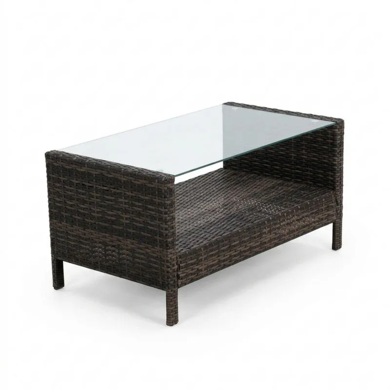 Mesa de Centro de Ratán y Vidrio Templado Marrón 90x50x40cm-Sylverando