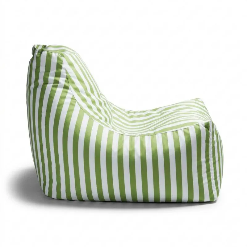 Sillón Puff Rayas Verde y Blanco Poliéster-Sylverando
