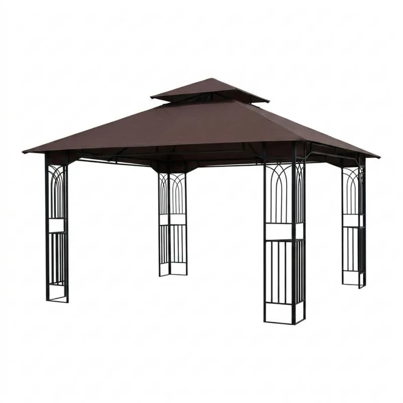 Cenador de jardín de acero con recubrimiento en polvo y toldo de tela (marrón)-Sylverando