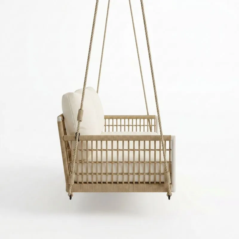 Silla Colgante de Ratán y Acero con Cojines Beige-Sylverando
