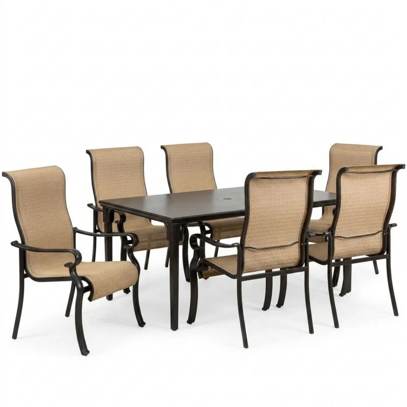 Conjunto de Mesa Rectangular y 6 Sillas de Aluminio con Tejido de Poliéster Beige-Sylverando