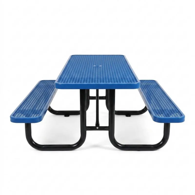 Mesa de acero azul con bancos integrados-Sylverando