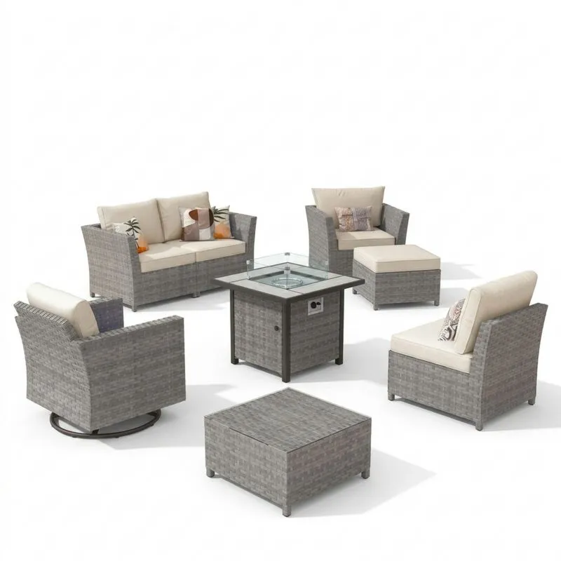 Conjunto de Muebles de Jardín de Ratán con Mesa de Fuego y Cojines-Sylverando
