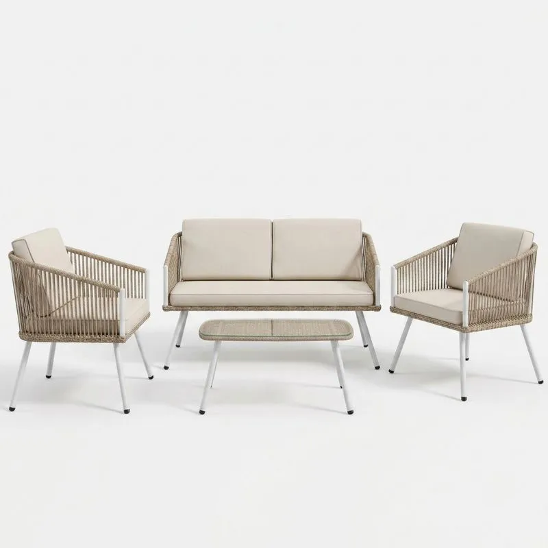 Conjunto de Muebles de Jardín Beige en Aluminio y Cuerda Sintética-Sylverando
