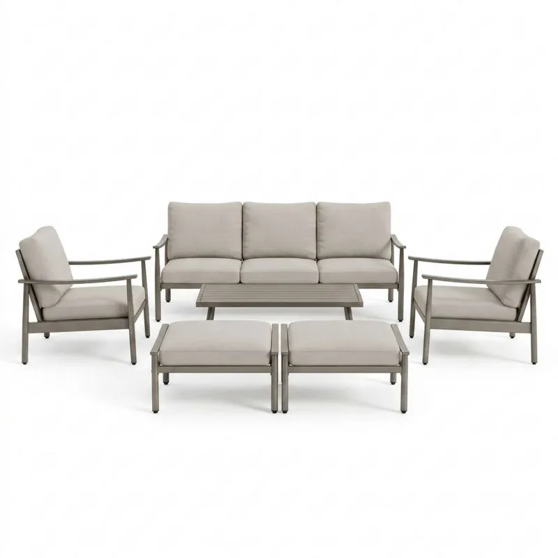 Juego de Jardín de Aluminio y Poliuretano Gris Claro con Sofá y Sillones-Sylverando