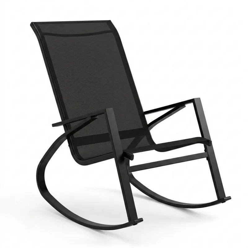 Silla Mecedora de Aluminio y Textileno Negra-Sylverando