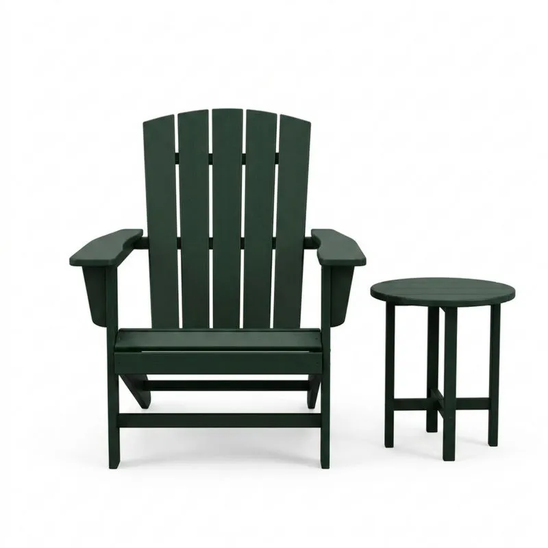 Conjunto de silla Adirondack y mesa auxiliar de pino para exteriores (verde)-Sylverando