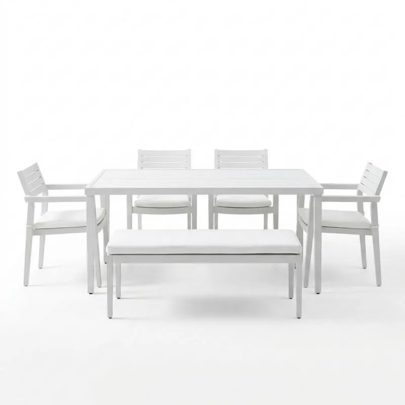 Conjunto de Mesa y Sillas de Jardín en Aluminio Blanco, 6 Piezas-Sylverando