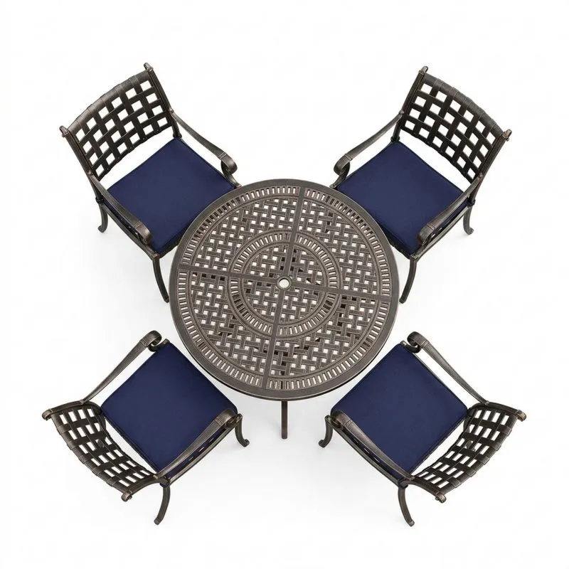 Juego de Mesa y Sillas de Aluminio para Exterior con Cojines Azul-Sylverando