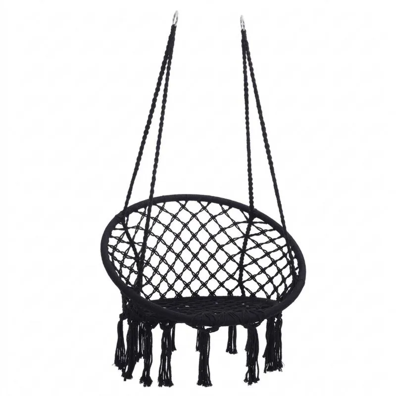 Silla colgante redonda de cuerda tejida negra-Sylverando