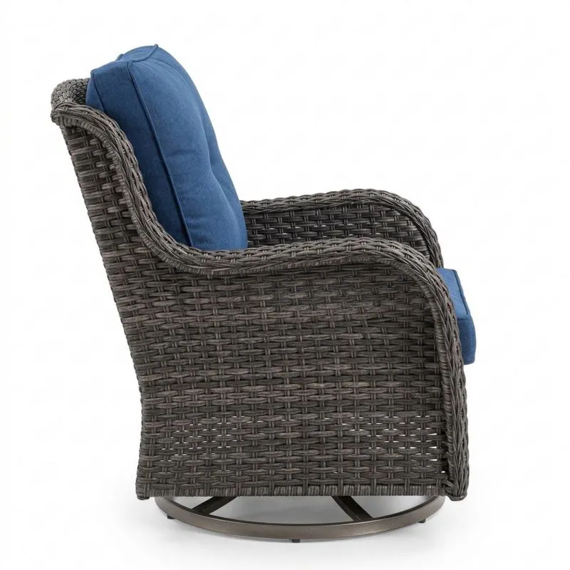 Silla Giratoria de Ratán Sintético Aluminio Gris y Azul-Sylverando