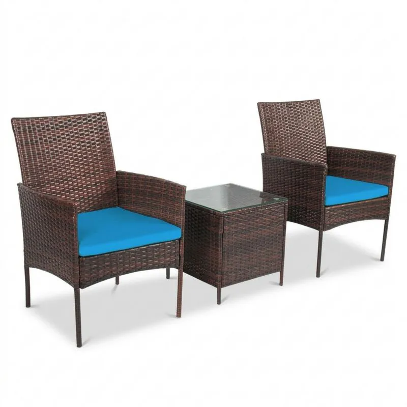 Conjunto de Muebles de Ratán para Exterior con Cojines Azules-Sylverando