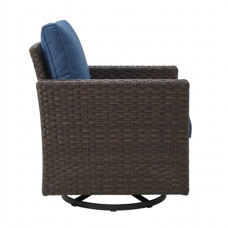 Sillón Giratorio de Ratán con Cojines Azules-Sylverando