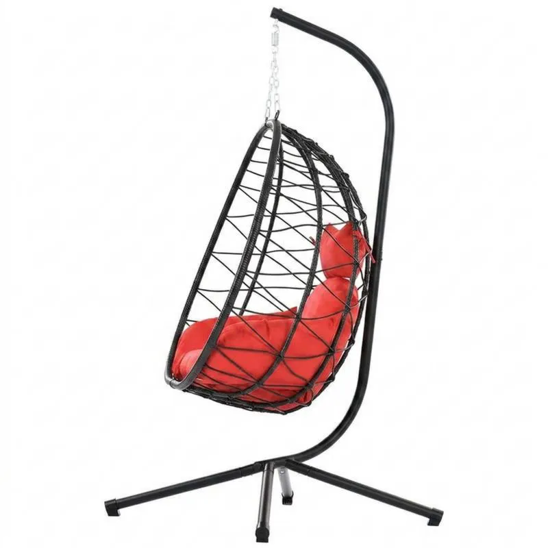 Silla colgante de acero con cojín rojo-Sylverando
