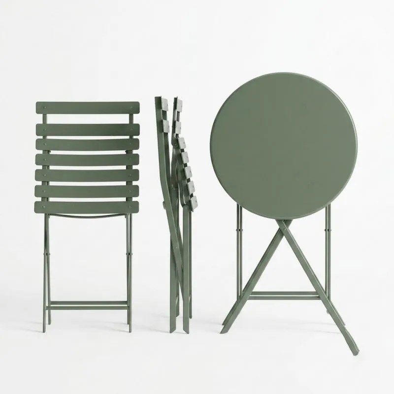Conjunto de Mesa y Sillas Plegables de Acero Verde-Sylverando