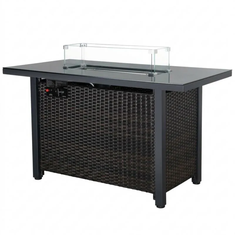 Mesa de Fuego de Aluminio y Ratán con Vidrio Templado-Sylverando