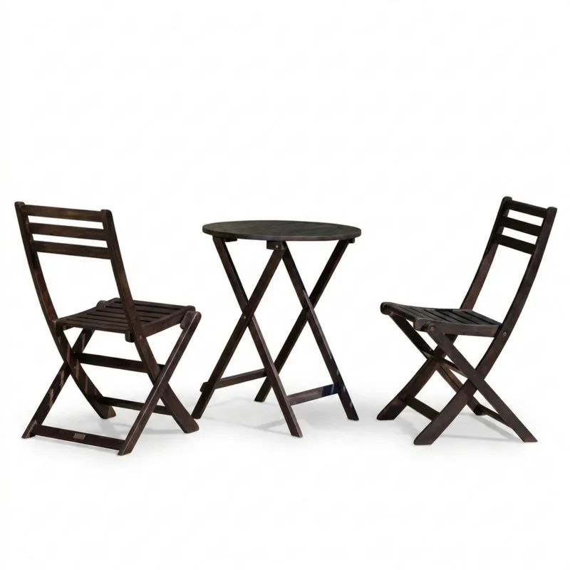 Conjunto de Mesa Redonda y Sillas de Madera de Acacia Marrón Oscuro-Sylverando