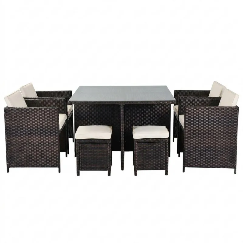 Conjunto de Comedor Exterior Ratán Sintético Marrón/Blanco para 6 Personas-Sylverando